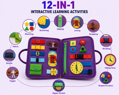 Lumiva Montessori Busy Book for Toddlers | 12-in-1 Reusable Activity Binder