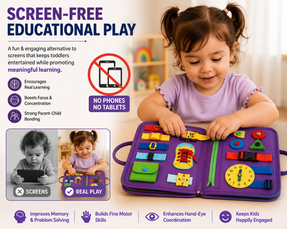 Lumiva Montessori Busy Book for Toddlers | 12-in-1 Reusable Activity Binder